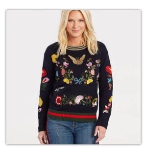 Jamison Patchwork Embroidered Floral Sweater Sz S